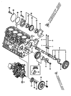  Двигатель Yanmar 4TNV84T-ZKNSS, узел -  Распредвал и приводная шестерня 