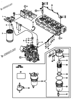  Двигатель Yanmar 4TNV98-ZNWI, узел -  Топливопровод 