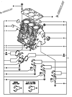  Двигатель Yanmar 3TNV84T-BGGET, узел -  Блок цилиндров 