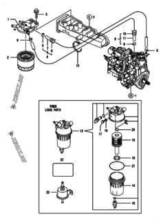  Двигатель Yanmar 3TNV84T-BGGET, узел -  Топливопровод 