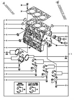  Двигатель Yanmar 3TNV76-MNK, узел -  Блок цилиндров 
