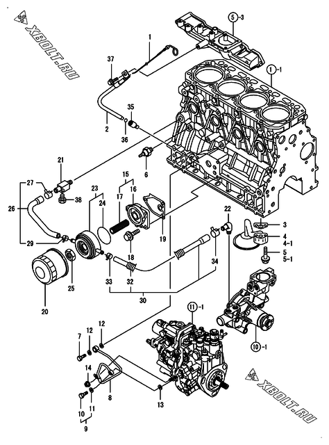  Система смазки двигателя Yanmar 4TNV88-XWA2