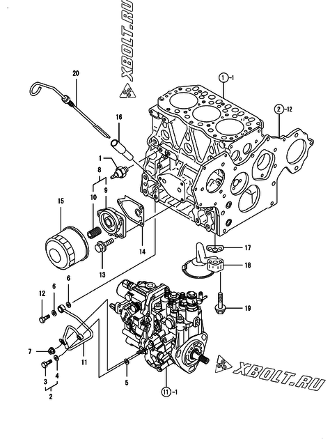  Система смазки двигателя Yanmar 3TNV82A-KVA