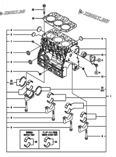  Двигатель Yanmar 3TNV70-XMHS, узел -  Блок цилиндров 