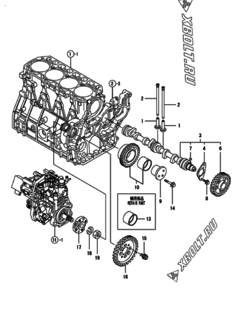  Двигатель Yanmar 4TNV98-ENWI, узел -  Распредвал и приводная шестерня 