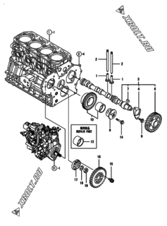  Двигатель Yanmar 4TNV88-BKNSS, узел -  Распредвал и приводная шестерня 
