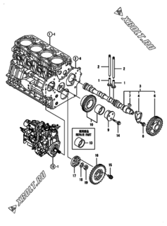  Двигатель Yanmar 4TNV84T-BGKL, узел -  Распредвал и приводная шестерня 