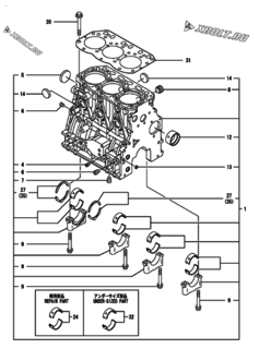  Двигатель Yanmar 3TNV84T-BGKLF, узел -  Блок цилиндров 
