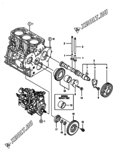  Двигатель Yanmar 3TNV84T-BGKL, узел -  Распредвал и приводная шестерня 
