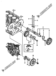  Двигатель Yanmar 3TNV88-BKMS, узел -  Распредвал и приводная шестерня 