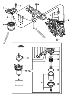  Двигатель Yanmar 3TNV88-BKMSF, узел -  Топливопровод 