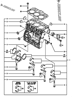  Двигатель Yanmar 3TNV70-KGD, узел -  Блок цилиндров 