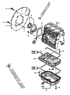  Двигатель Yanmar 3TNV70-KGD, узел -  Крепежный фланец и масляный картер 