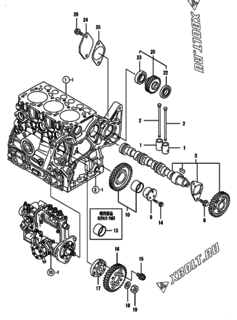  Двигатель Yanmar 3TNV70-KGD, узел -  Распредвал и приводная шестерня 