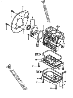  Двигатель Yanmar 3TNV76-KGD, узел -  Крепежный фланец и масляный картер 