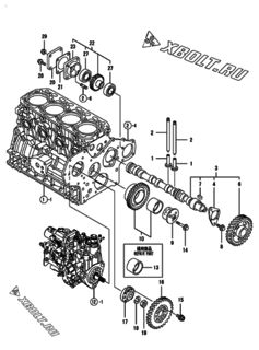  Двигатель Yanmar 4TNV88-ULKTF, узел -  Распредвал и приводная шестерня 