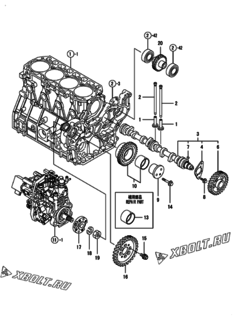  Двигатель Yanmar 4TNV98-ZNSAP, узел -  Распредвал и приводная шестерня 