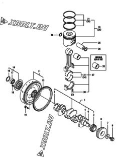  Двигатель Yanmar 4TNV98-ZNSAP, узел -  Коленвал и поршень 