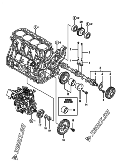  Двигатель Yanmar 4TNV98T-ZNSAP, узел -  Распредвал и приводная шестерня 