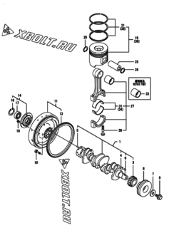  Двигатель Yanmar 4TNV98T-ZNSAP, узел -  Коленвал и поршень 