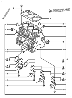  Двигатель Yanmar 3GP88-GB2PC, узел -  Блок цилиндров 