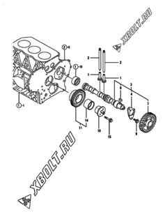  Двигатель Yanmar 3GP88-GB2PC, узел -  Распредвал и приводная шестерня 
