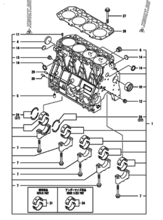  Двигатель Yanmar 4TNV98T-ZXLA1, узел -  Блок цилиндров 