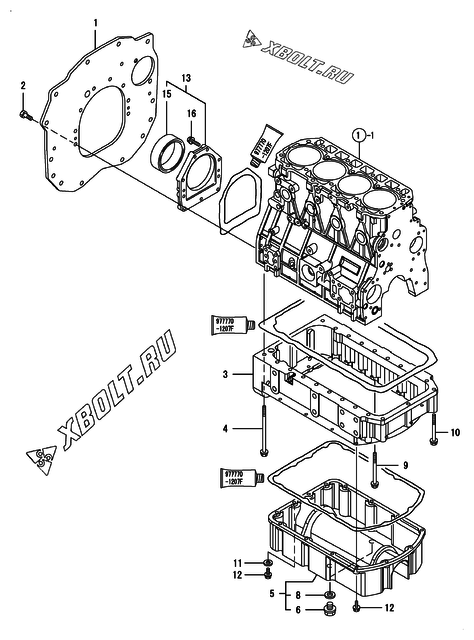  Крепежный фланец и масляный картер двигателя Yanmar 4TNV98T-ZXLA1