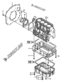  Двигатель Yanmar 4TNV98T-ZXLA1, узел -  Крепежный фланец и масляный картер 