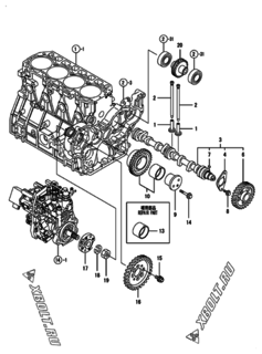  Двигатель Yanmar 4TNV98T-ZXLA1, узел -  Распредвал и приводная шестерня 