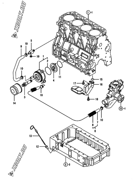  Система смазки двигателя Yanmar 4TNV98T-ZXLA1