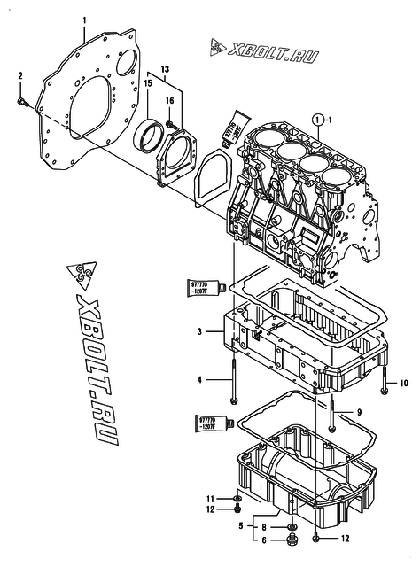  Крепежный фланец и масляный картер двигателя Yanmar 4TNV98T-ZXLA2