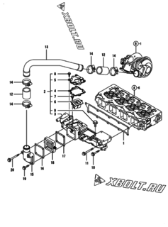  Двигатель Yanmar 4TNV98T-ZXLA2, узел -  Впускной коллектор 