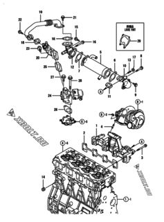  Двигатель Yanmar 4TNV98T-ZXLA2, узел -  Выпускной коллектор 