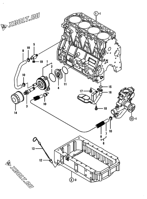  Система смазки двигателя Yanmar 4TNV98T-ZXLA2
