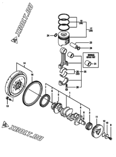  Двигатель Yanmar 4TNV98-ZNLANA, узел -  Коленвал и поршень 