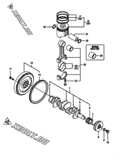  Двигатель Yanmar 4TNV88-BGPGE, узел -  Коленвал и поршень 
