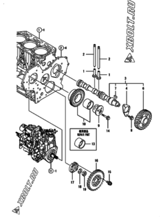  Двигатель Yanmar 3TNV88-BGPGE, узел -  Распредвал и приводная шестерня 
