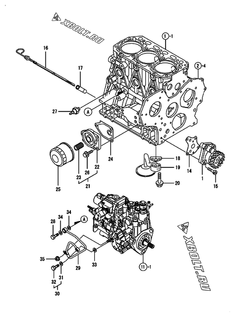  Система смазки двигателя Yanmar 3TNV88-BGPGE