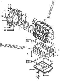  Двигатель Yanmar 4TNV98-ZNCR, узел -  Маховик с кожухом и масляным картером 