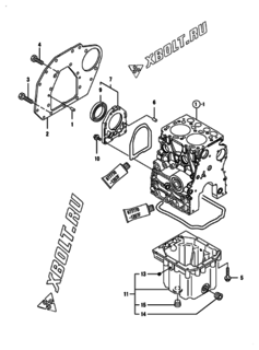  Двигатель Yanmar 2TNV70-KAR, узел -  Крепежный фланец и масляный картер 