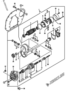  Двигатель Yanmar 2TNV70-KAR, узел -  Стартер 