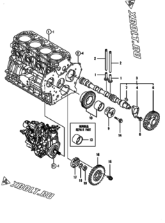  Двигатель Yanmar 4TNV88-BSBKC, узел -  Распредвал и приводная шестерня 