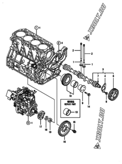  Двигатель Yanmar 4TNV98-ZGGKF, узел -  Распредвал и приводная шестерня 