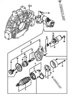  Двигатель Yanmar 4TNV98-ZGGK, узел -  Стартер 