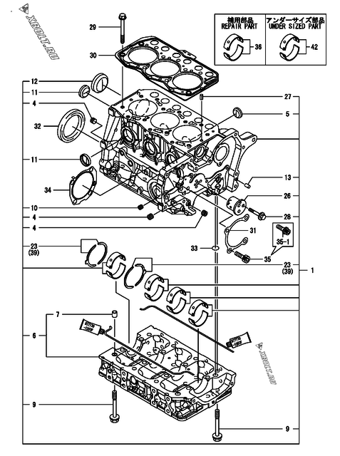  Блок цилиндров двигателя Yanmar 3TNM68-ASA