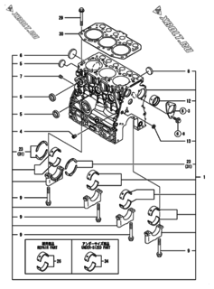  Двигатель Yanmar 3TNV70-PHB, узел -  Блок цилиндров 
