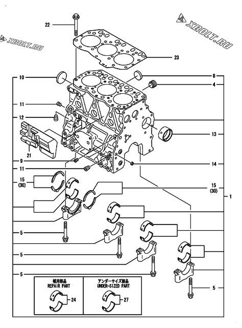  Блок цилиндров двигателя Yanmar 3TNV82A-PDB