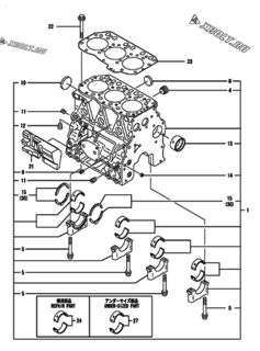 Двигатель Yanmar 3TNV82A-PDB, узел -  Блок цилиндров 
