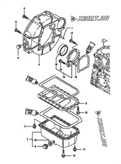  Двигатель Yanmar 3TNV82A-PDB, узел -  Маховик с кожухом и масляным картером 